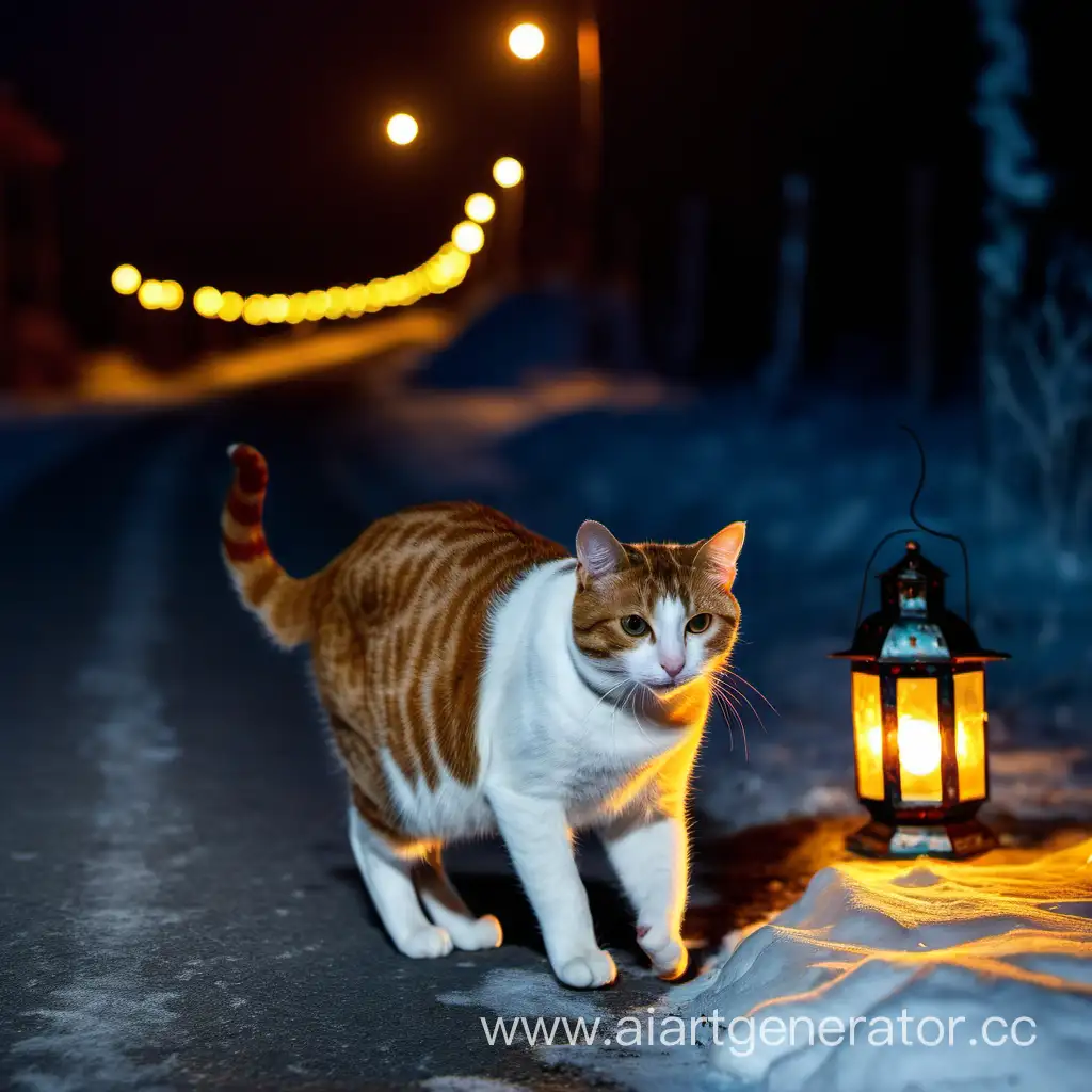 Night-Stroll-Cat-in-the-New-Years-Village-with-Lanterns