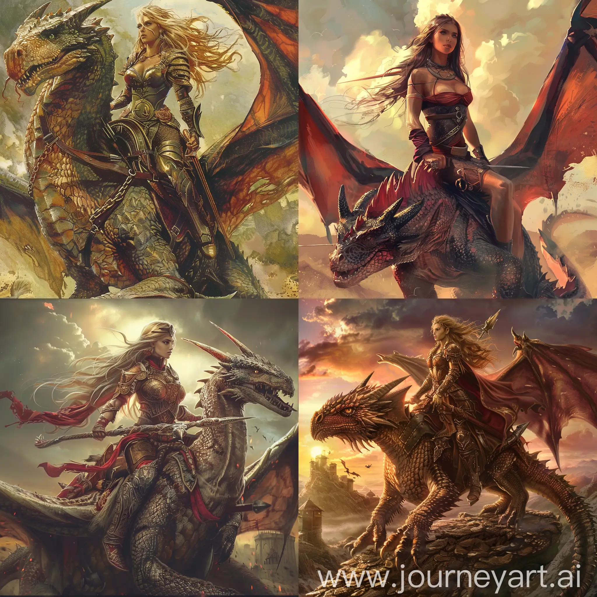 Warrior maiden riding dragon