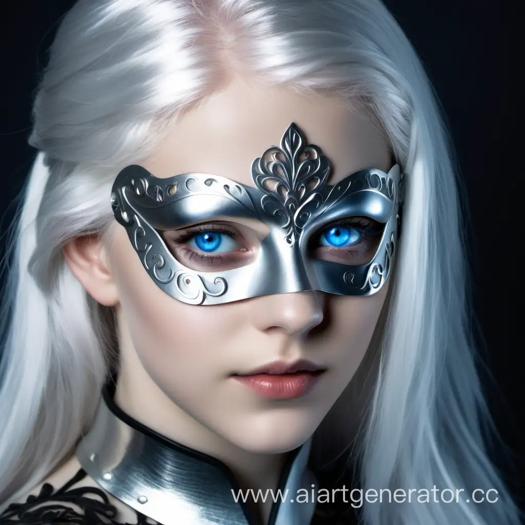 Mysterious-Girl-with-White-Hair-and-Blue-Eyes-Wearing-a-Silver-HalfMask
