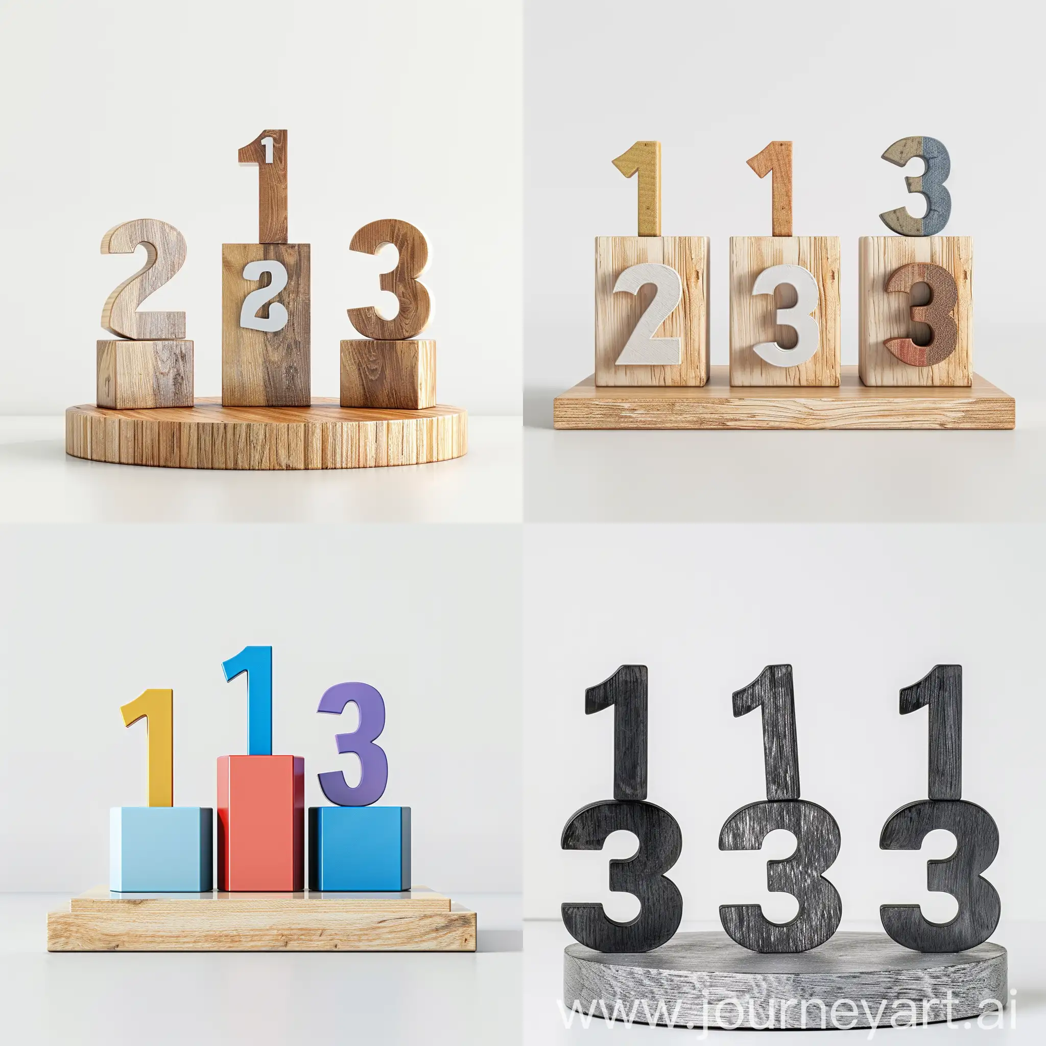 generate an image of podium with numbers 1,2 and 3 in front of a white background.