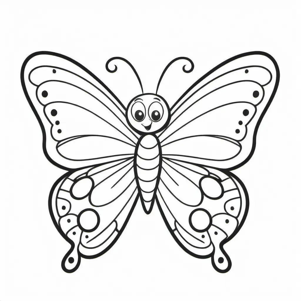 A cartoon illustration in black and white line art, of a • Butterfly. The style is cute Disney with soft lines and delicate shading. Coloring Page, black and white, line art, white background, Simplicity, Ample White Space. The background of the coloring page is plain white to make it easy for young children to color within the lines. The outlines of all the subjects are easy to distinguish, making it simple for kids to color without too much difficulty, Coloring Page, black and white, line art, white background, Simplicity, Ample White Space. The background of the coloring page is plain white to make it easy for young children to color within the lines. The outlines of all the subjects are easy to distinguish, making it simple for kids to color without too much difficulty