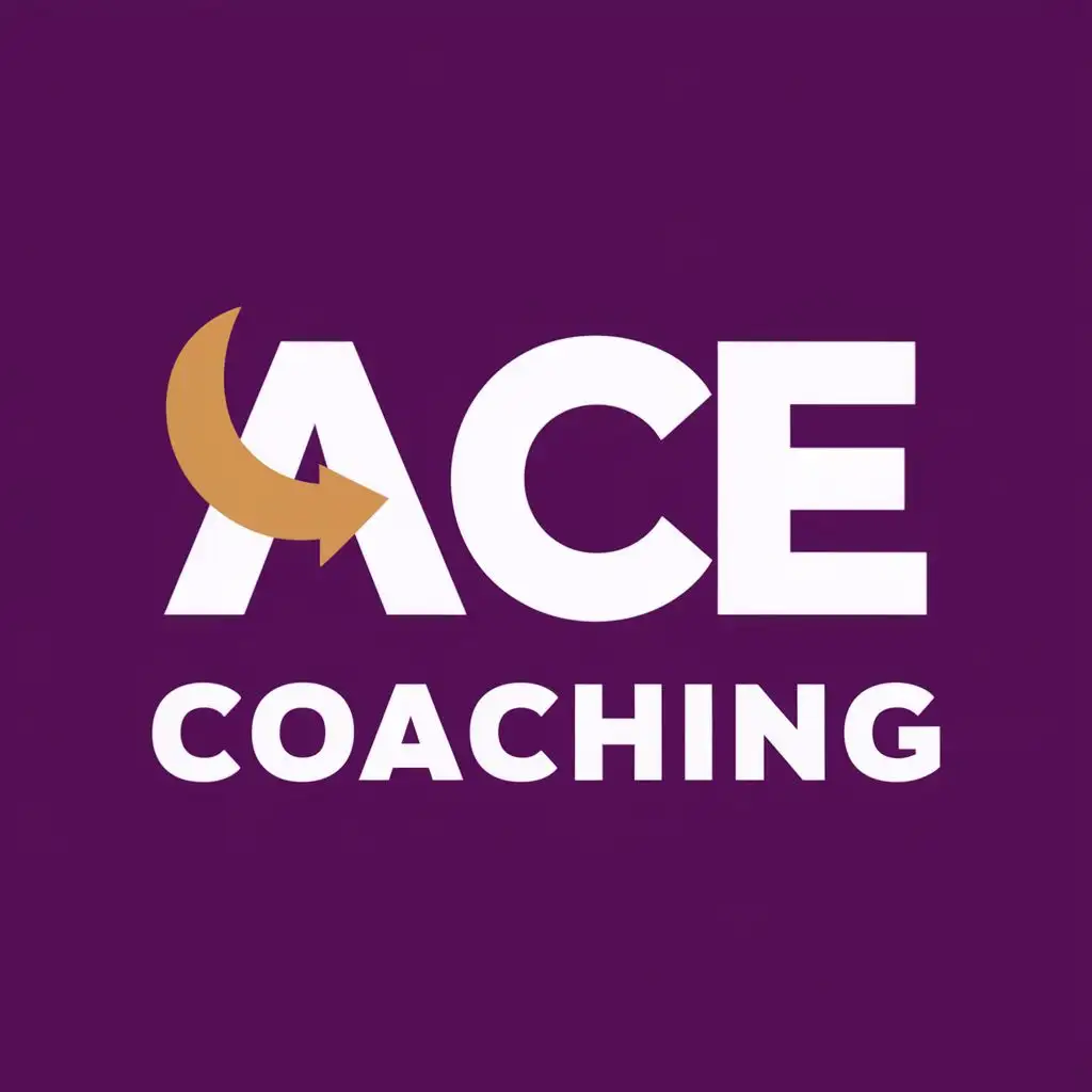 logo, arrow left and up purple, with the text "Ace Coaching", typography