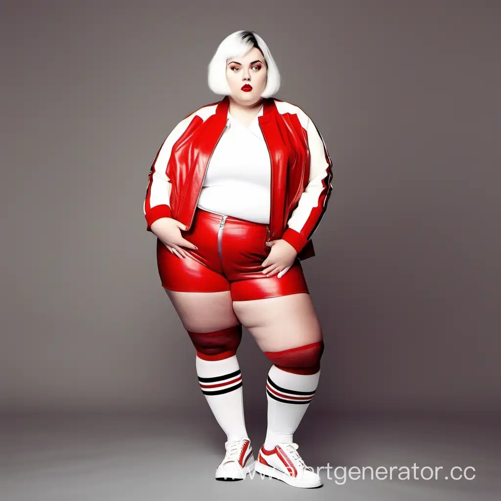 Chubby-Girl-in-Stylish-White-Leather-Jacket-and-Sneakers-with-Red-Stockings