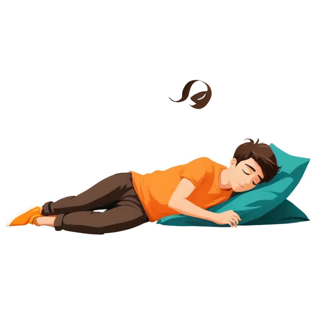 Vector illustration of a sleeping boy. The cartoon scene with a guy who sleeping, lying on the floor