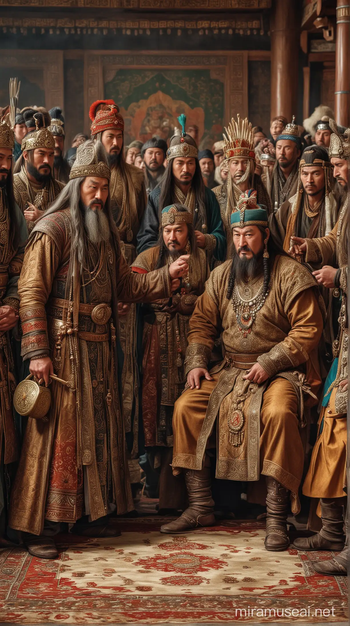 Photo of Genghis Khan negotiating marriage alliances with other rulers. hyper realistic
