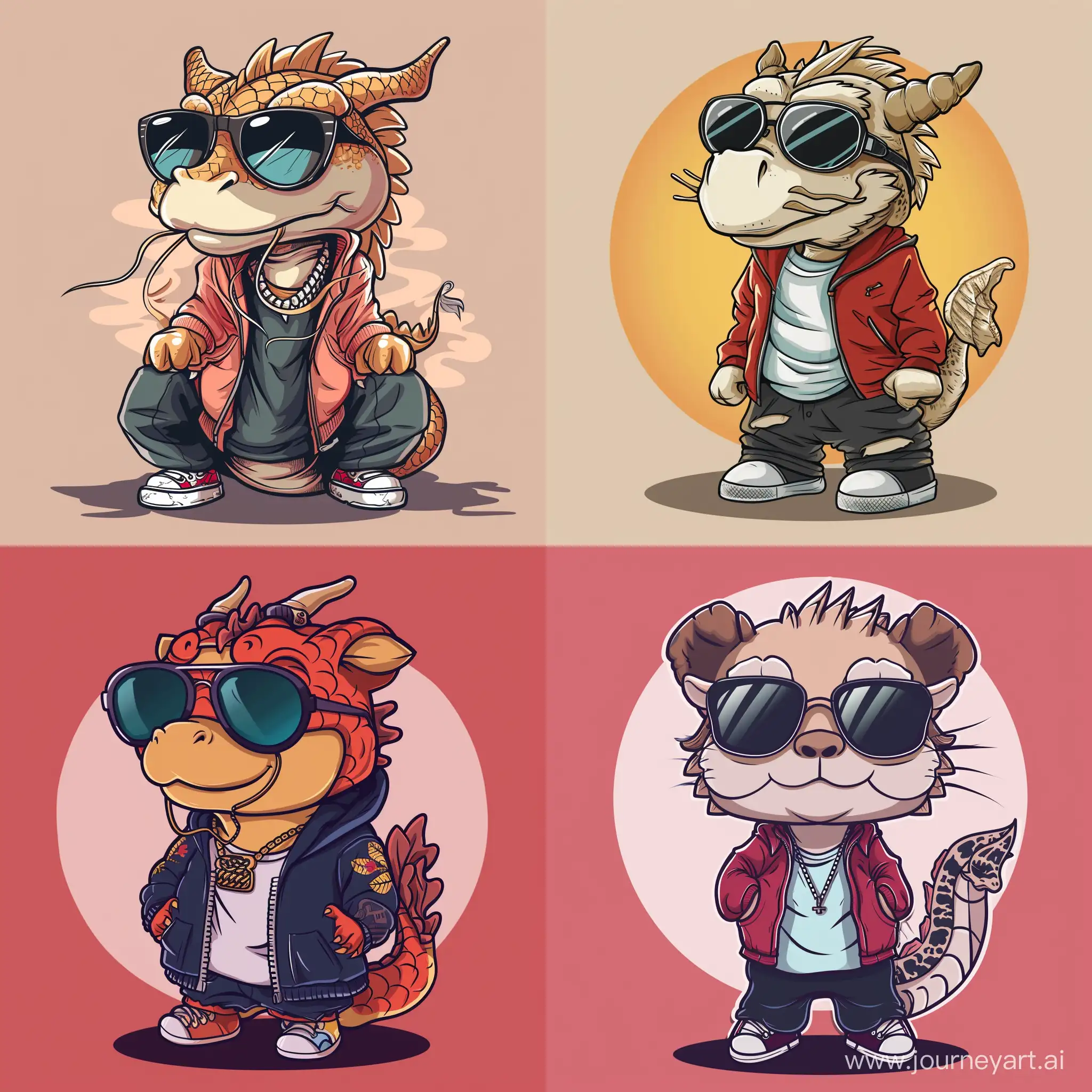 Cute Chinese Dragon wearing sunglasses and hip hop clothes