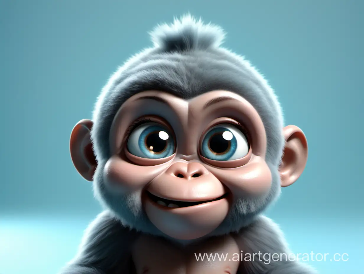 Pixar style ,A cute, little gorilla baby, head only, face only, wearing teenager clothes ,big eyes, a smile and a portrait photo,centered, symmetric, light pastel blue background,frontal portrait,anthropomorphic , cinematic lighting, soviet culture, super clear details, super clear material, complex furry details, lose-up, complex texture, octane rendering, zbrush, 8k, quality 5