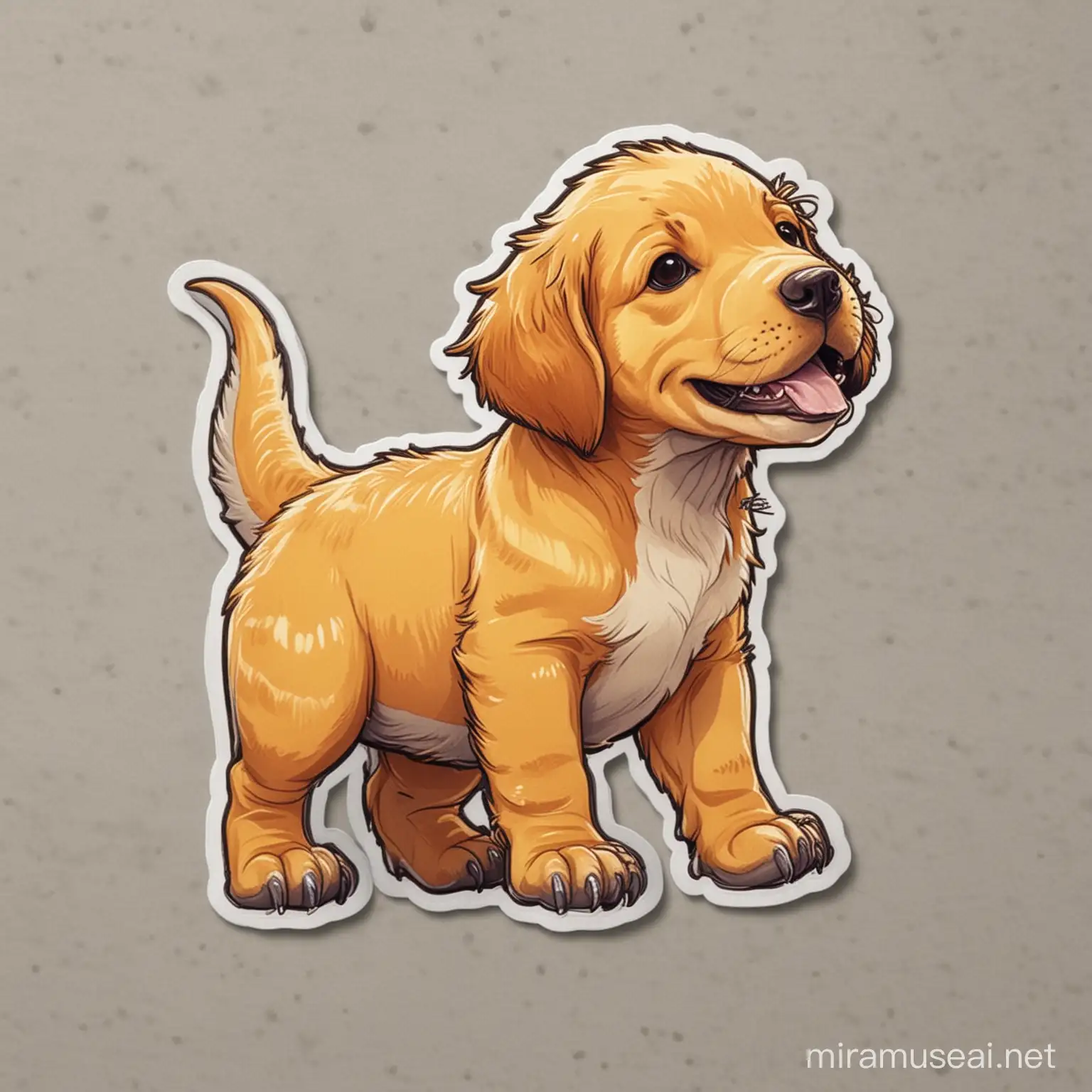 Adorable Baby TRex Golden Retriever Puppy Sticker Art