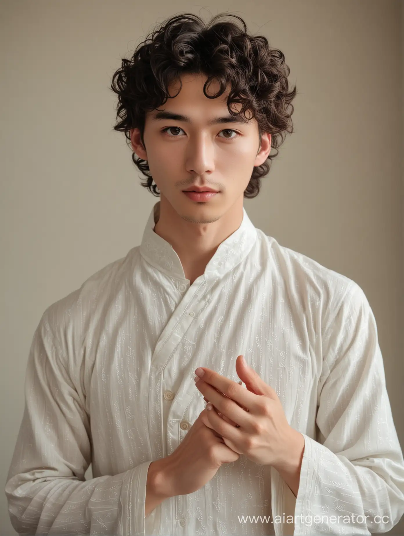 East-Asian-Man-with-NoseLength-Curly-Hair-and-Stylish-Attire