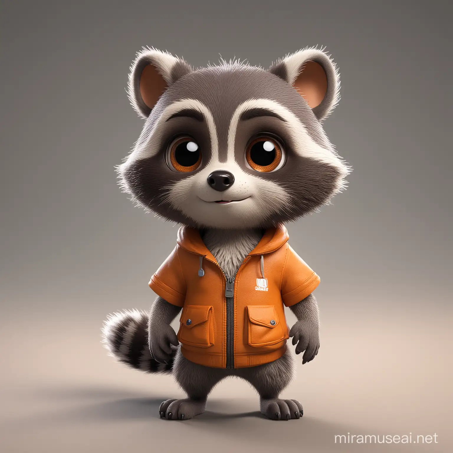Chibi Raccoon in a PixarAnime Fusion with Vibrant Saturation and Minimal Textures