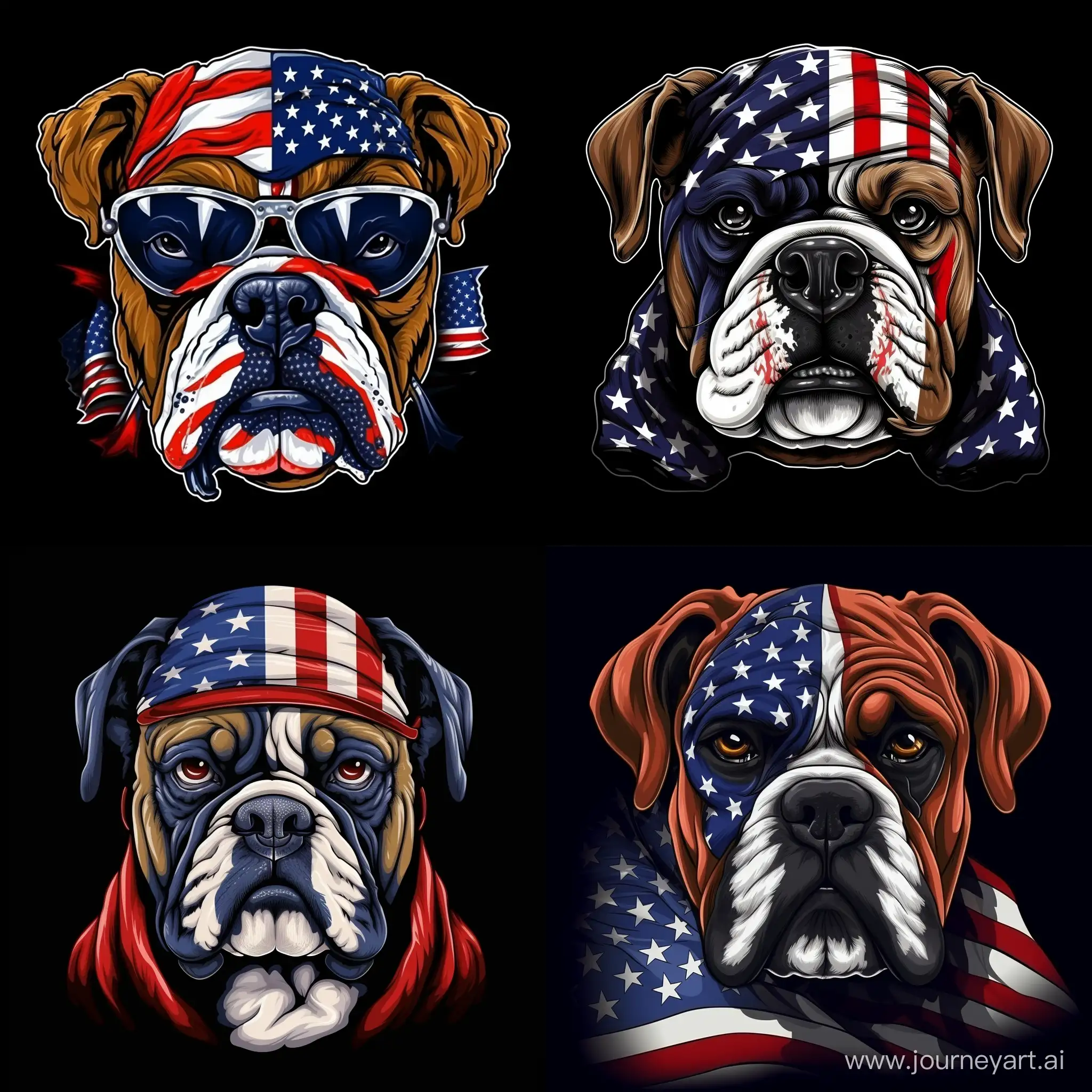 Ferocious-Bulldog-TShirt-Print-with-USA-Flag-Bandana-on-Black-Background