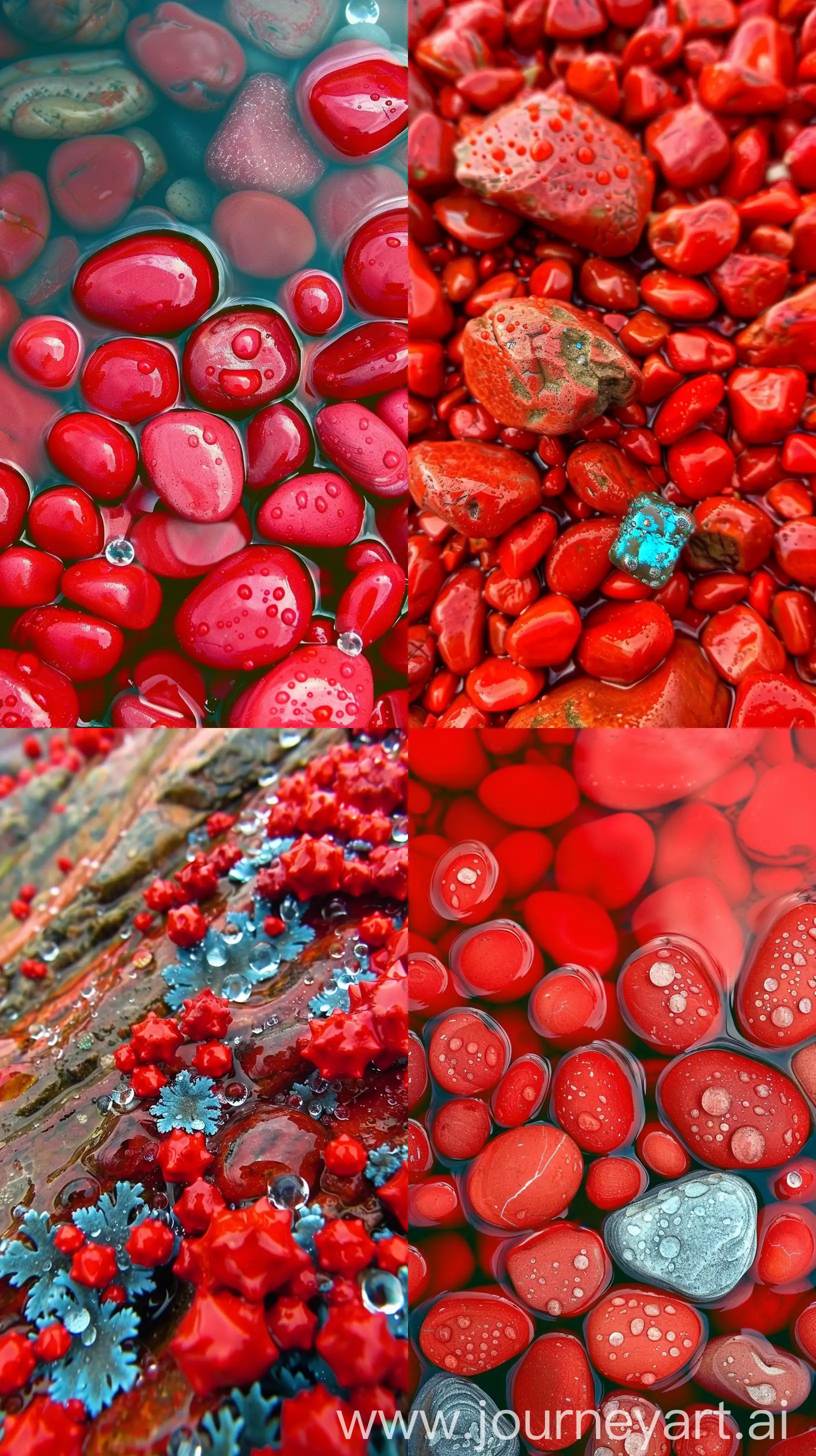 water drops on red pebbles, stunning wallpaper --s 500 --c 25 --w 10 --ar 9:16