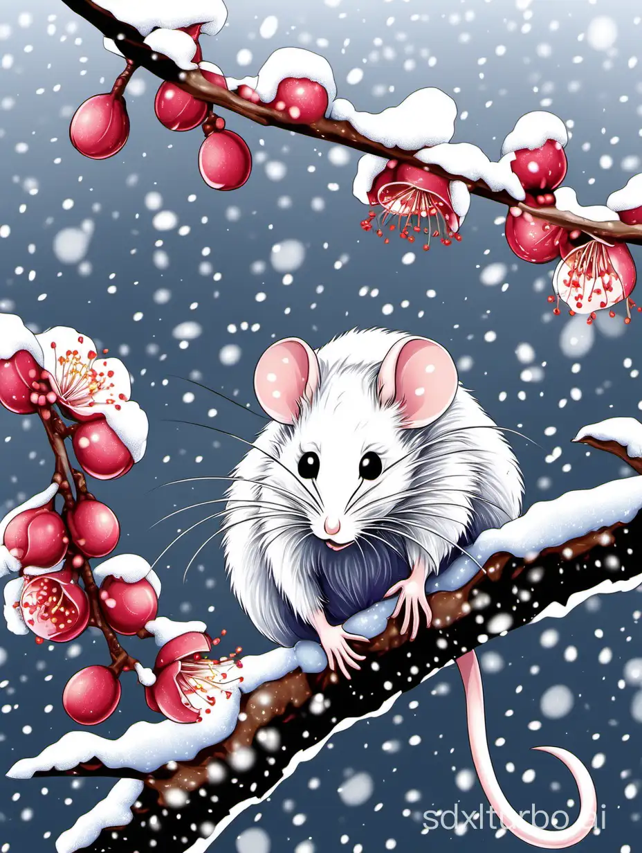 mouse, january, Plum blossom, snowy