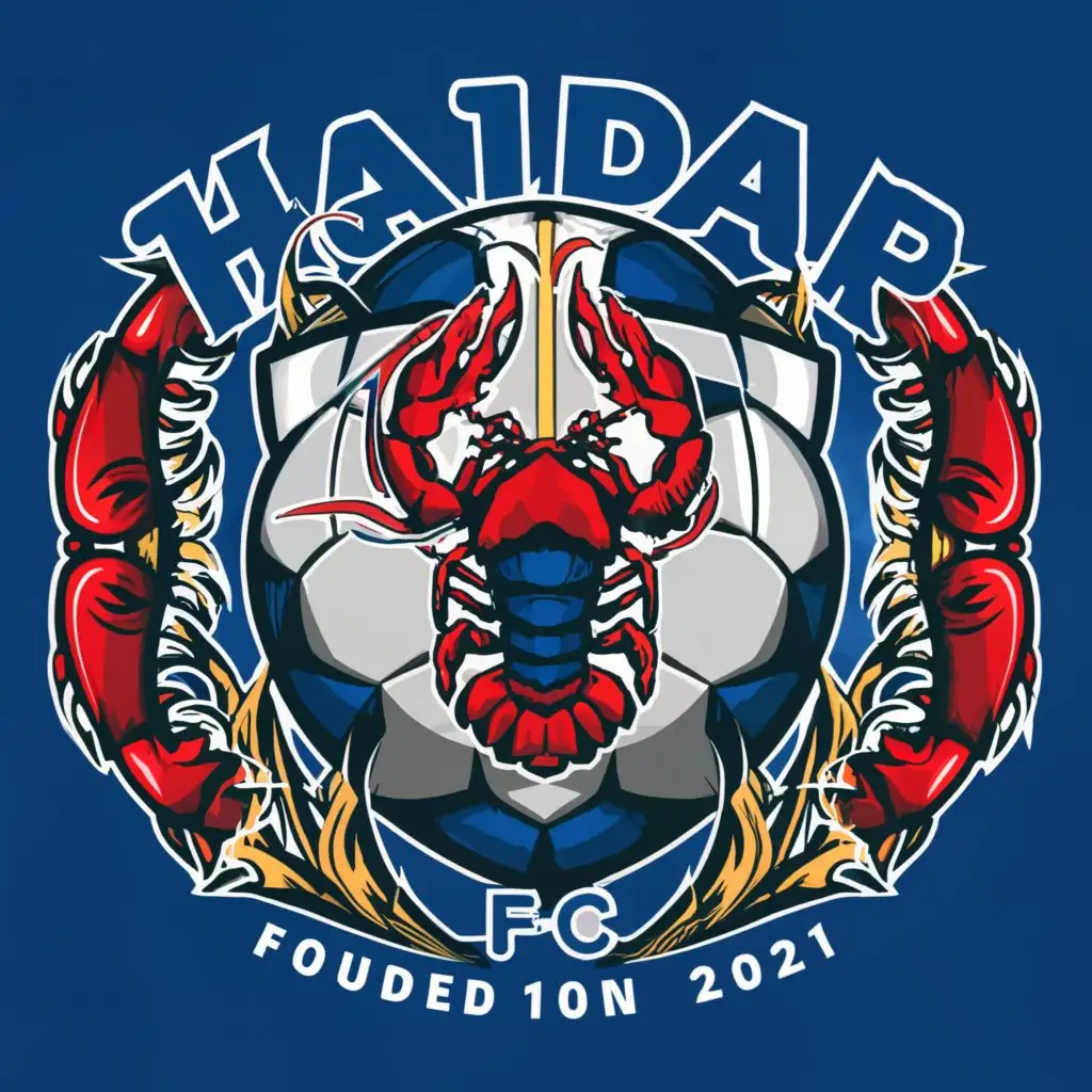 a logo design,with the text 'Haidar FC', main symbol:lobster, football, blue, goal, island, Moderate, clear background
Haidar FC
Since 2021
Since 2021
