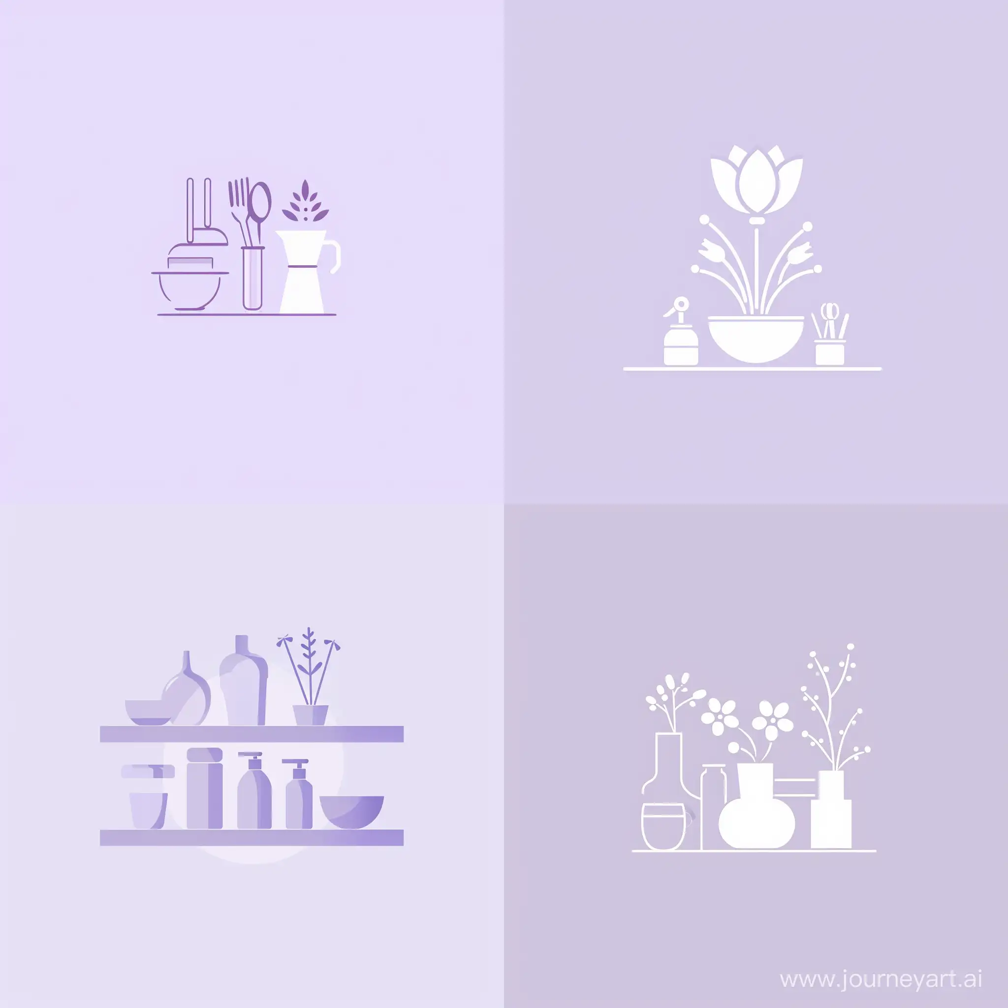 "Create a logo for a store of household utilities and home decor, simple and minimalist, with pastel purple colors."