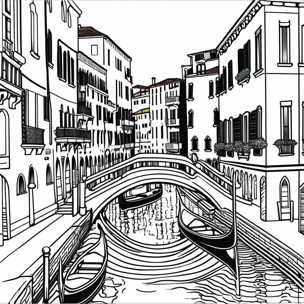 Serenity in Venice Tranquil Canals Coloring Page for Relaxation