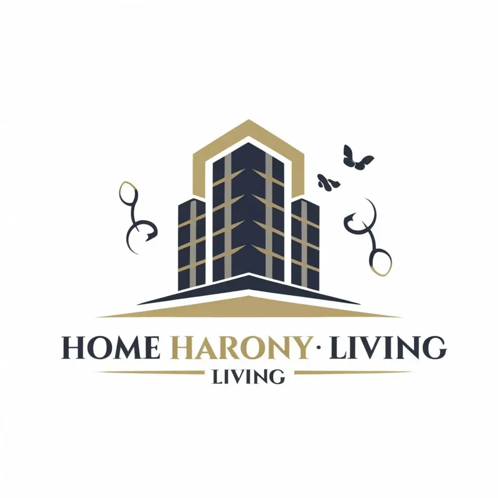 logo, Building, with the text "Home Harmony Living", typography, be used in Real Estate industry