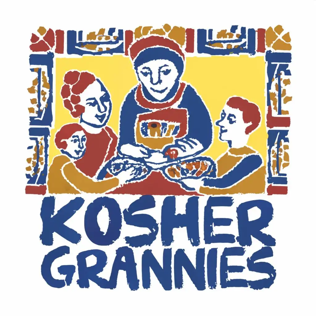LOGO-Design-For-Kosher-Grannies-Vibrant-Yellow-Blue-Palette-with-Portuguese-Tile-and-Family-Feeding-Theme