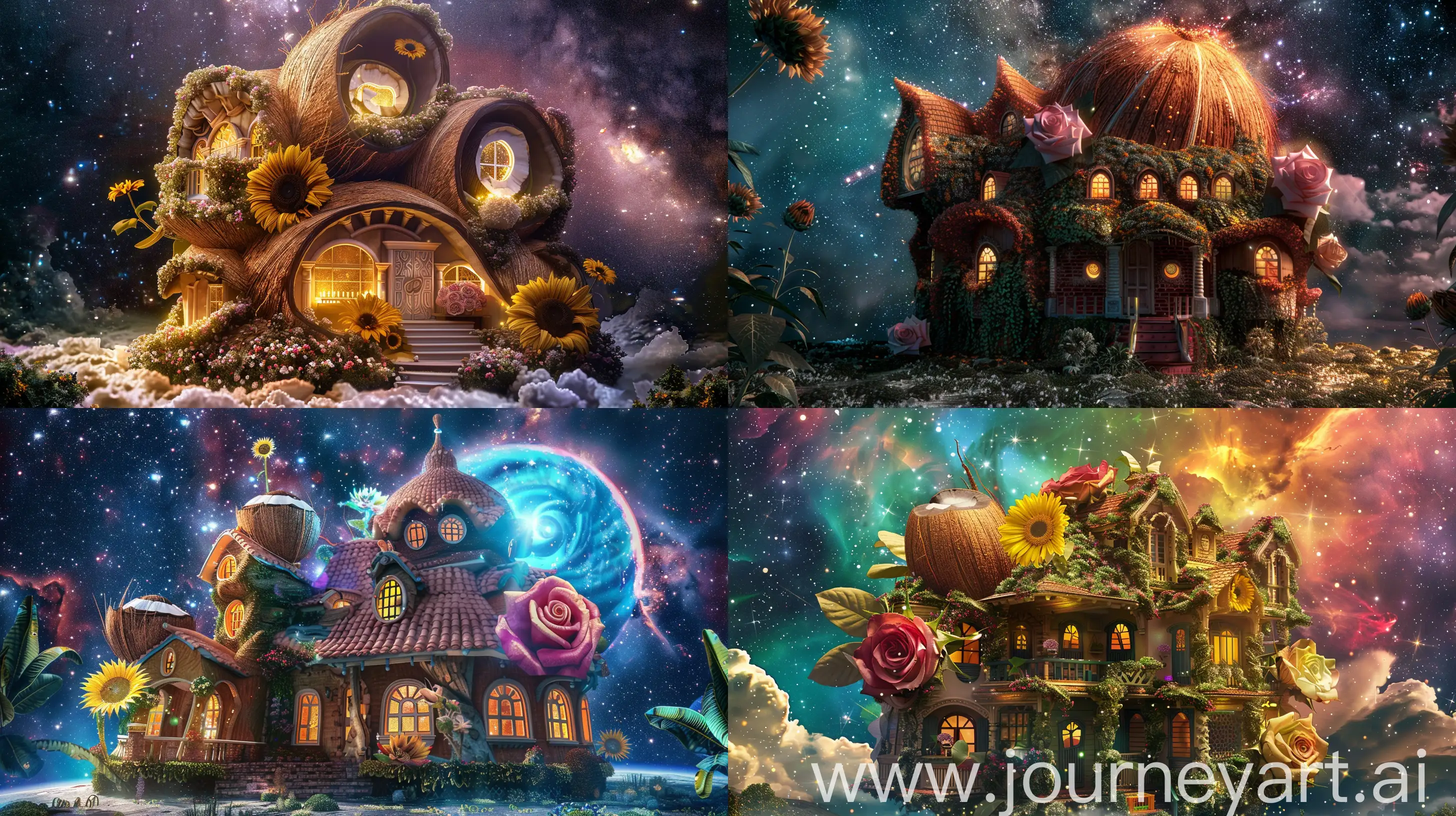 Fantasy-Coconut-Rose-and-Sunflower-House-in-Galaxy-Landscape