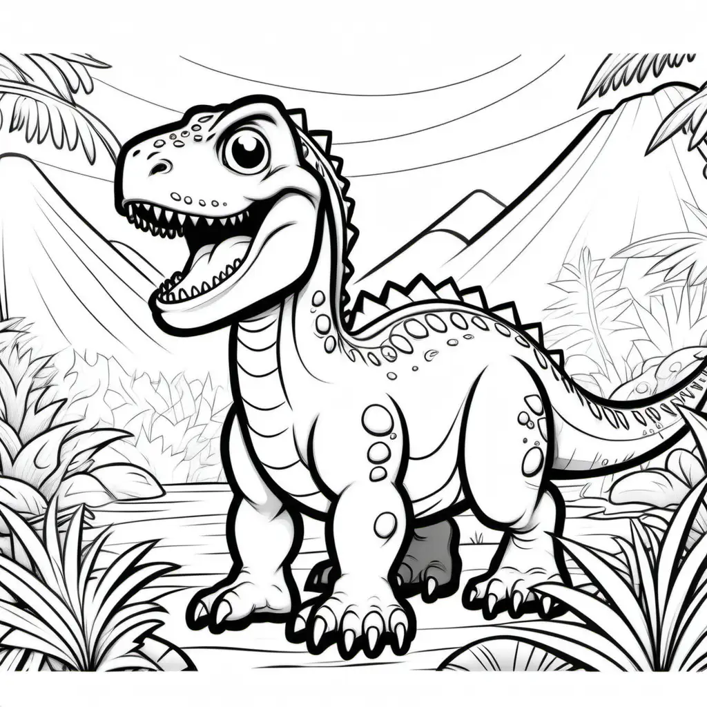 Giganotosaurus Coloring Page for Kids Cartoon Style with Thick Lines No Shading