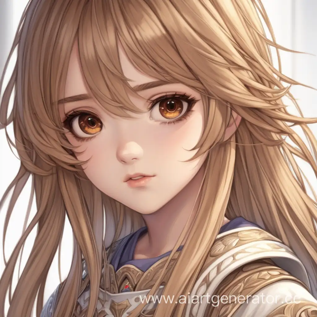 best quality, masterpiece, 1 girl, brown blonded hair, brown eyes,Front, detailed face, beautiful eyes, 2d game art style