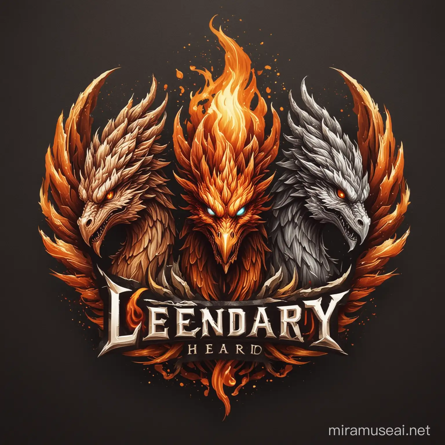 LEGENDARY Head logo with phoenix and dragon flame