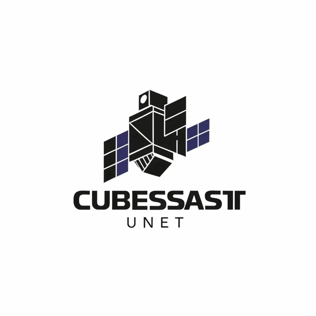 logo, satellite communications, with the text "CubeSat UNET", typography, be used in Technology industry