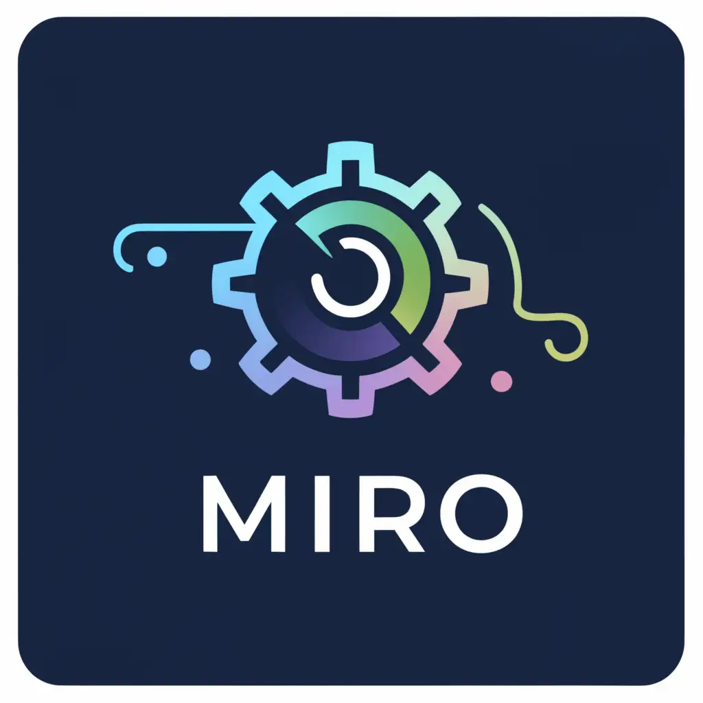 a logo design,with the text "MIRo", main symbol:In the center of the logo, there is an abstract representation of a gear or machinery, symbolizing the mechanized aspect of investments. Surrounding this gear are interconnected lines forming a roadmap-like pattern, suggesting the journey or path towards financial success. Without any additonal text below MIRo

The color scheme is professional and sophisticated, with a combination of deep blue and silver or gray tones, conveying trust, reliability, and technological advancement.

no tagline,Minimalistic,be used in Technology industry,clear background