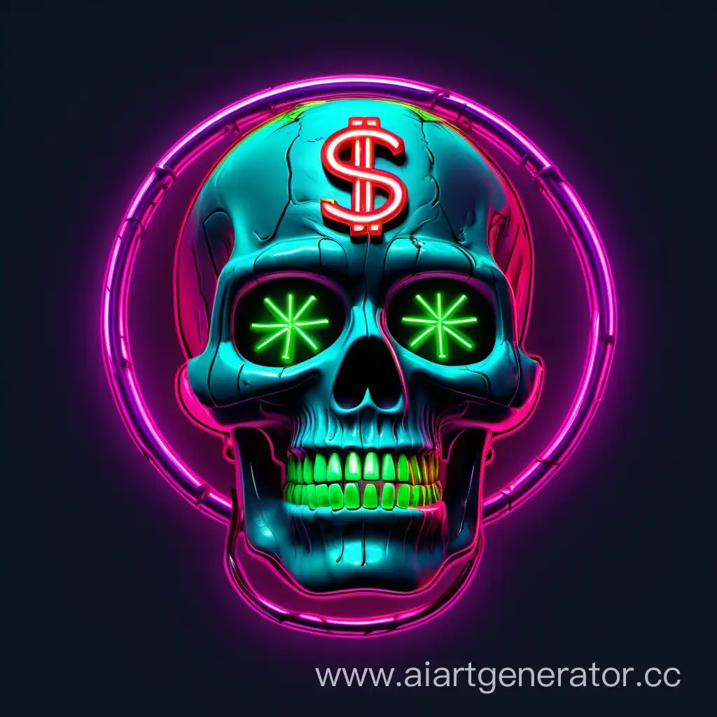 Neon-Skull-with-Dollar-Sign-Eyes-Illuminated-in-Darkness