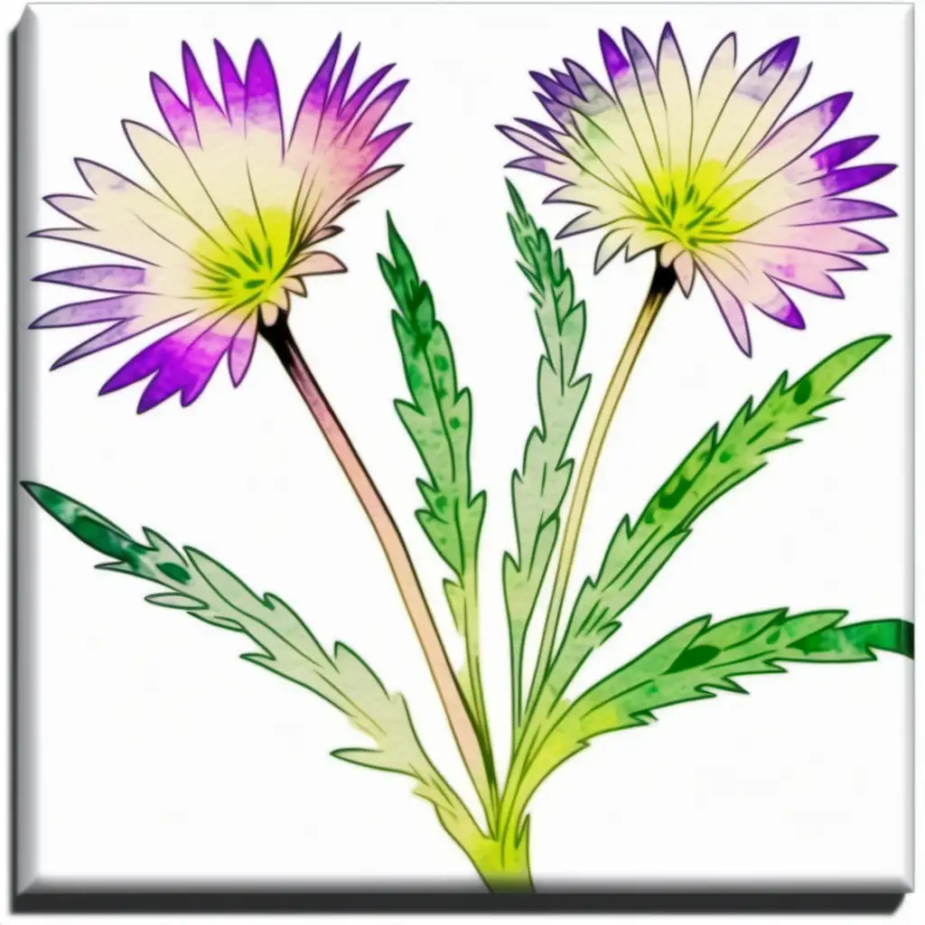 /imagine prompt pastel watercolor Ice Plant   flower, washed out color, WHITE, YELLOW,green,SOME PURPLE white clipart on a white background andy warhol inspired --tile