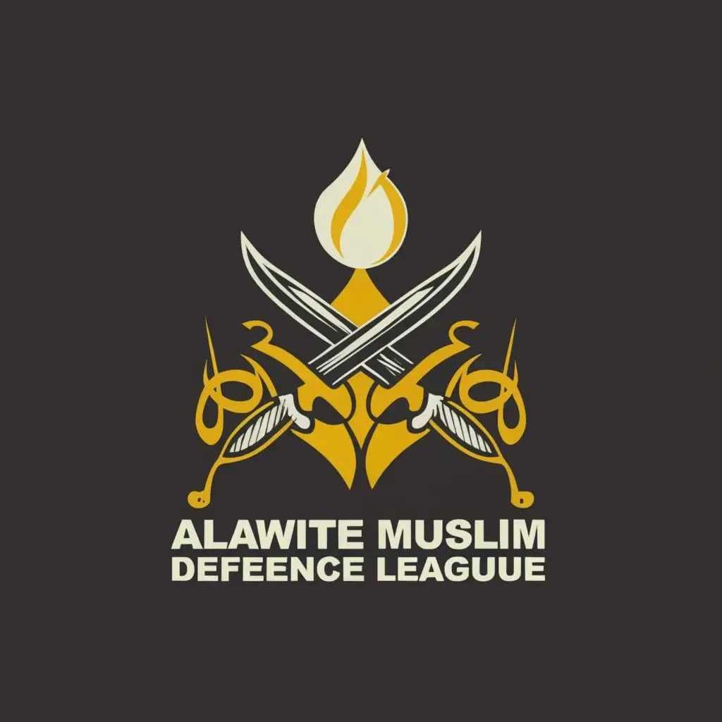 a logo design,with the text "Alawite Muslim Defence League", main symbol:Islamic double headed sword,Moderate,clear background