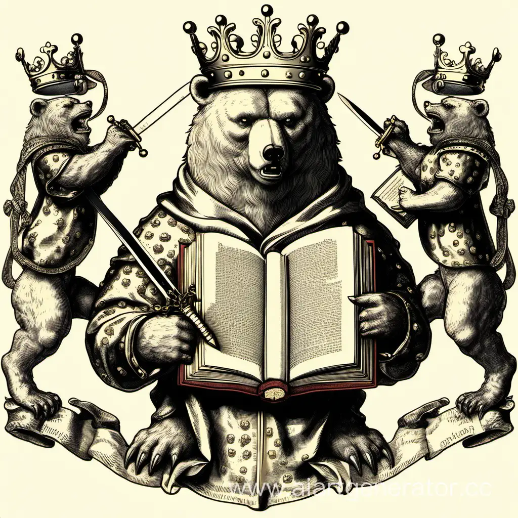 Coat of arms: crowned bear with a sword and a book