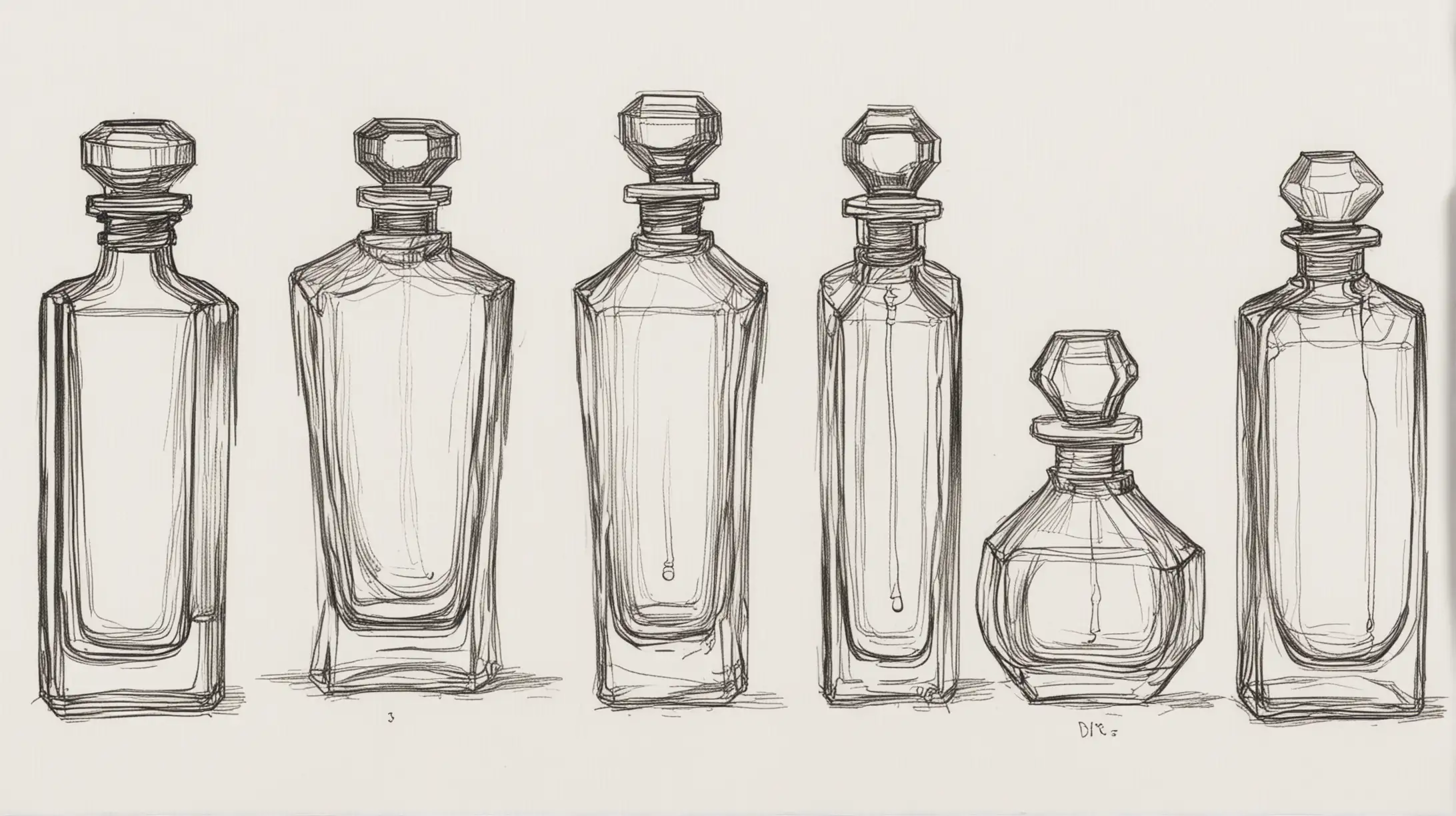 generate some simple sketched perfume bottles, marker
