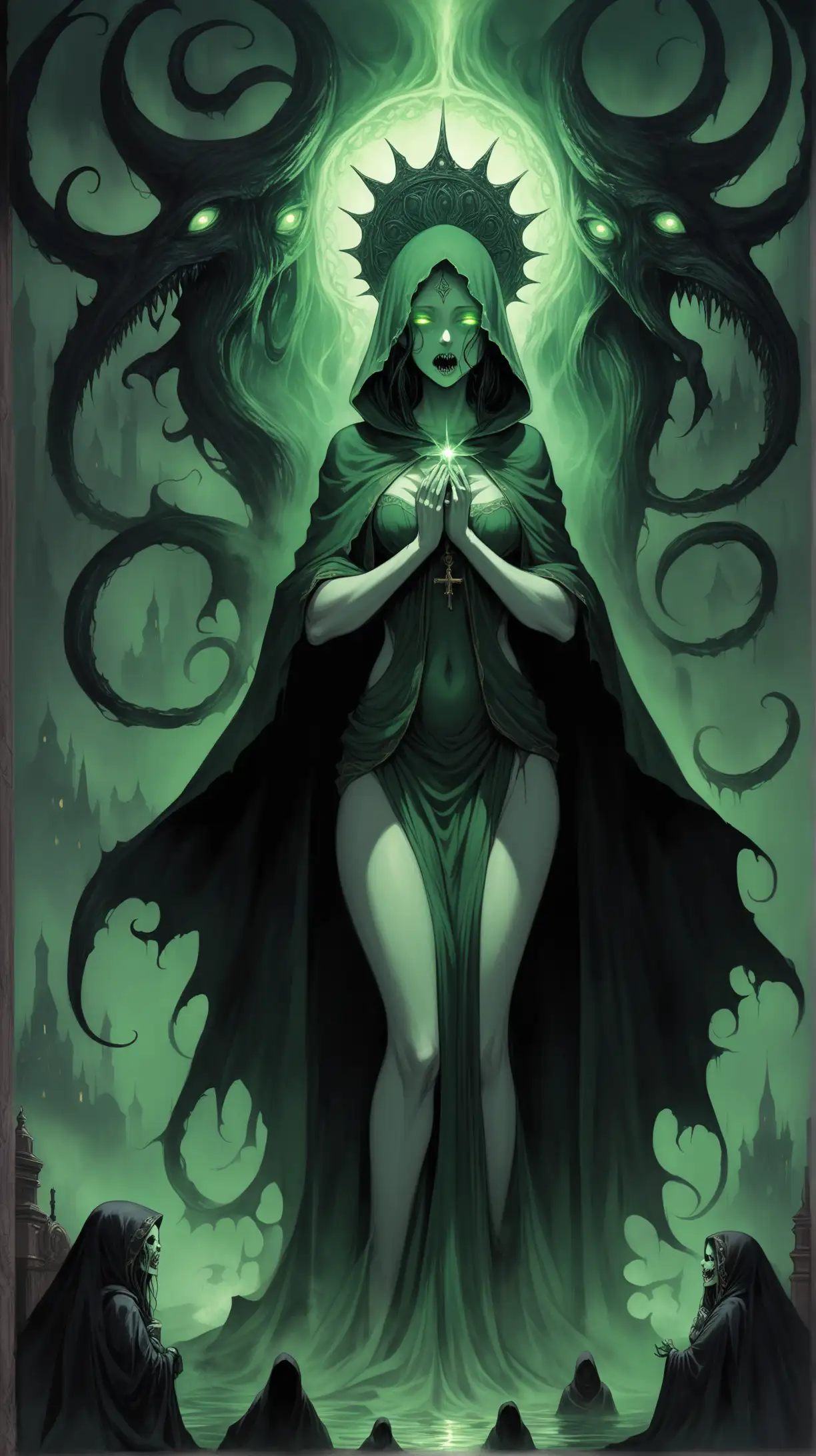 Lovecraftian Deity Eldritch Queen in Halo of Green