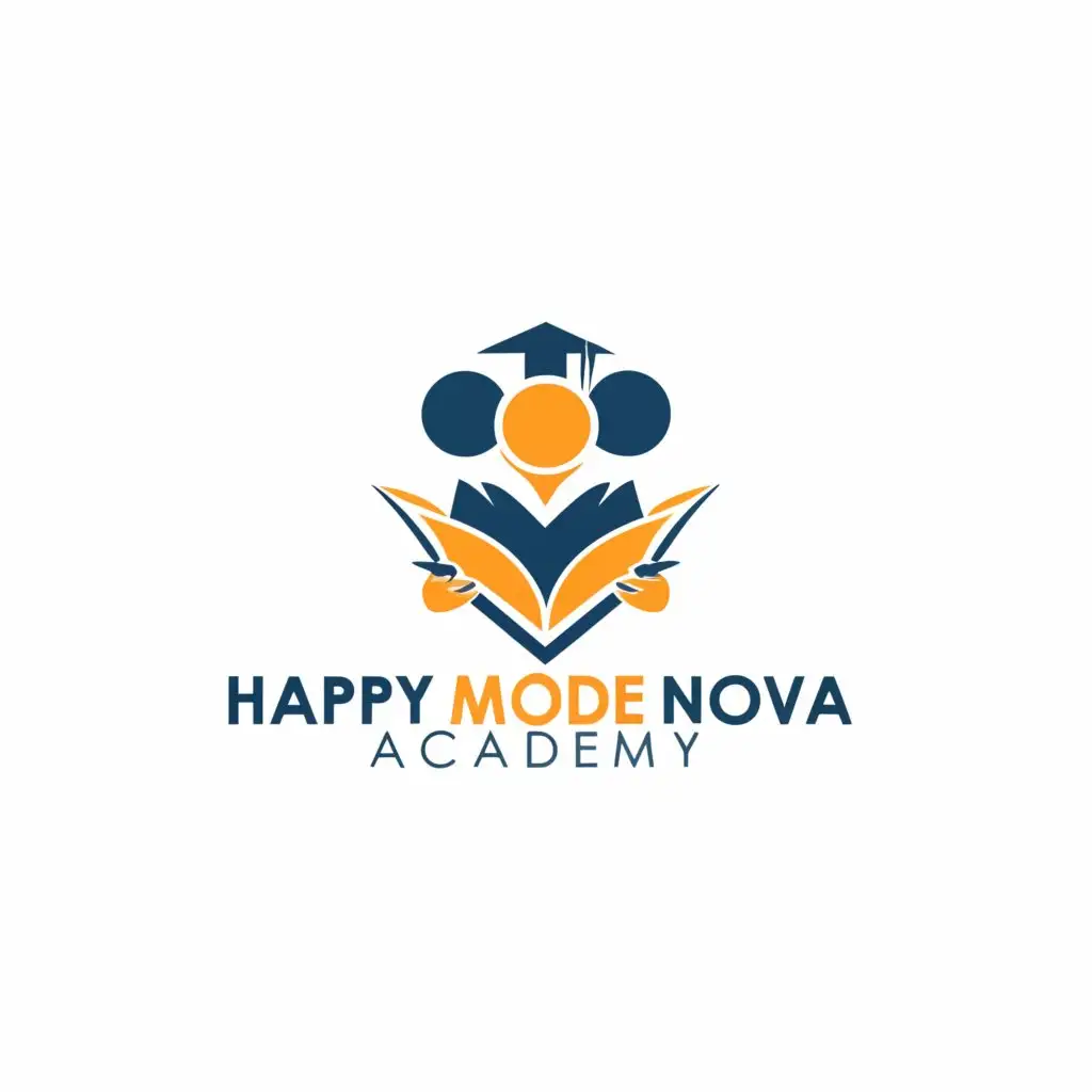 a logo design,with the text "Happy Mode Nova Academy", main symbol:Male and female students holding books,Moderate,be used in Education industry,clear background