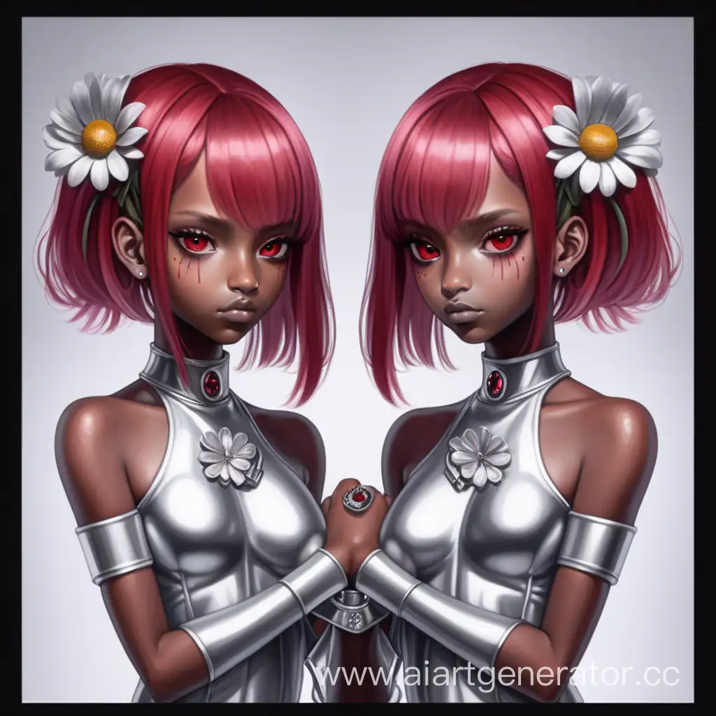 Twin-Sisters-Embracing-Nature-with-Silver-and-Crimson-Blooms