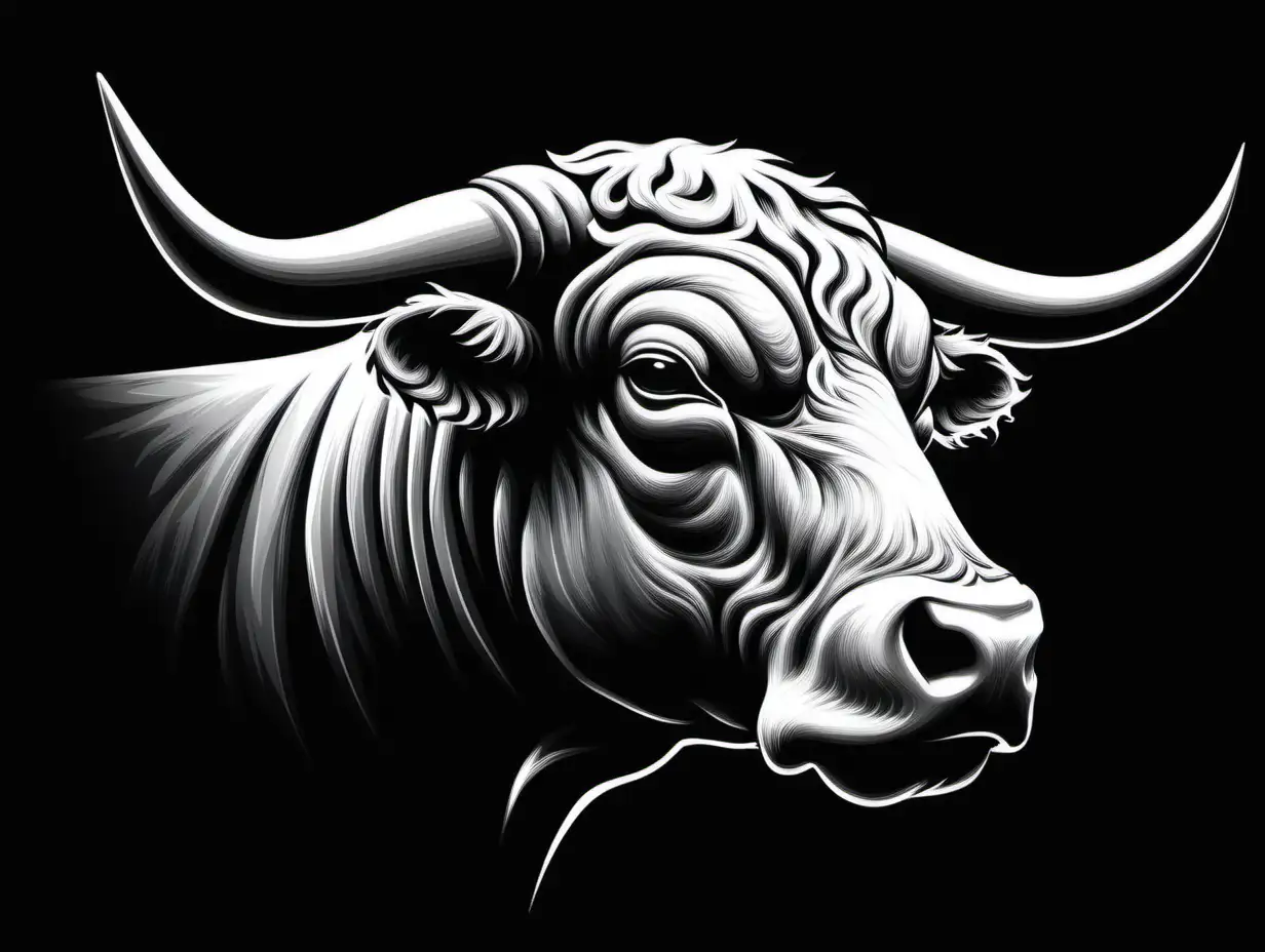 Majestic White Bull Head Silhouette on Dramatic Black Background