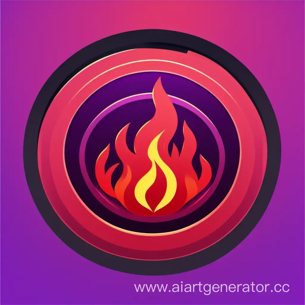 Curcle icon with purple and red fire with movie in the center