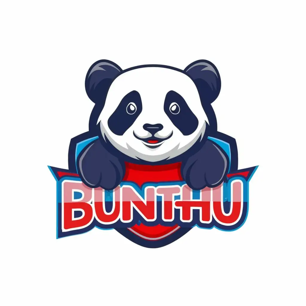 logo, Panda, with the text "using dark red and dark blue color logo name Bunthu", typography, be used in Internet industry
