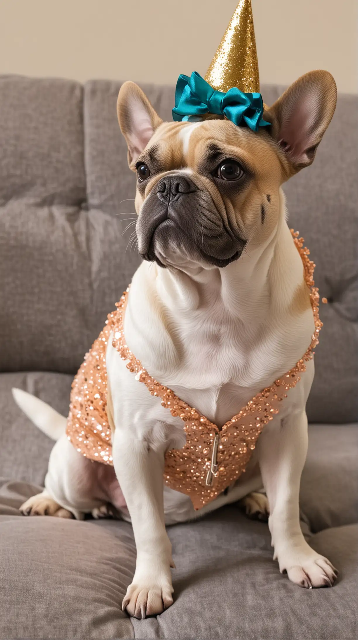 french bulldog dressed up for a party