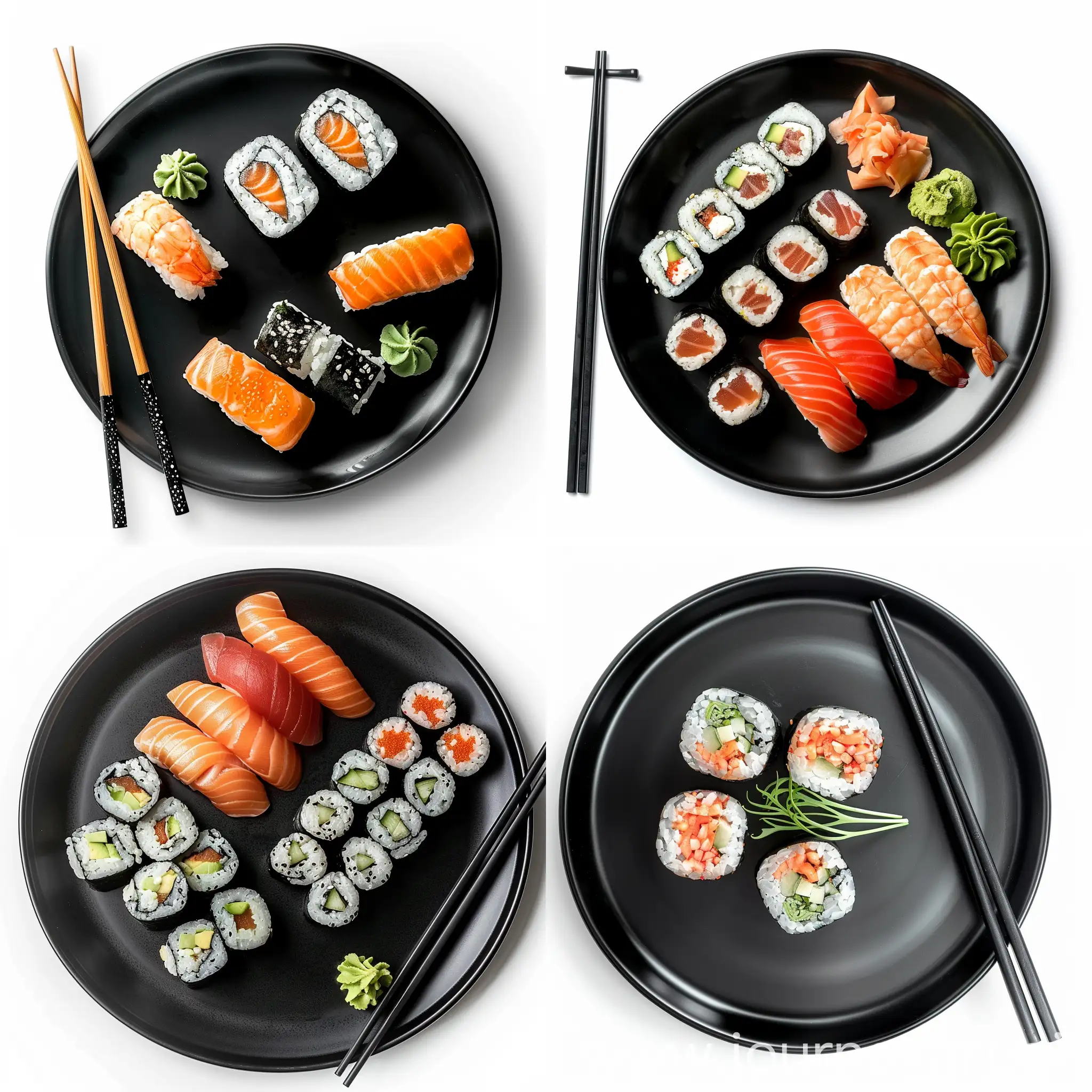 Top-View-Sushi-Set-on-Black-Plate-with-Realistic-Chopsticks