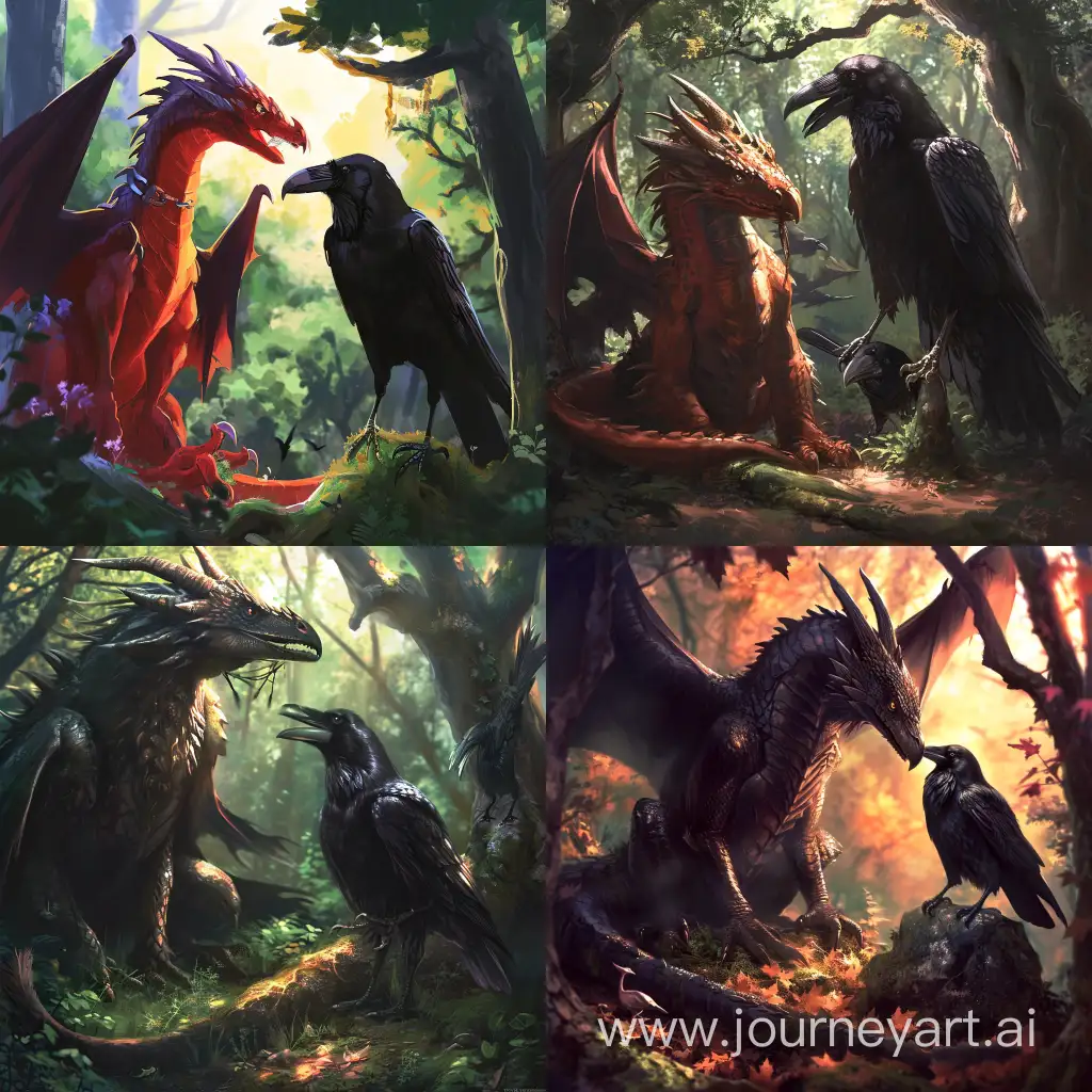 Majestic-Dragon-and-Raven-in-Enchanting-Forest