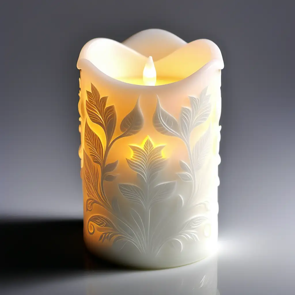 Elegant Spring Pattern LED Candle on White Background