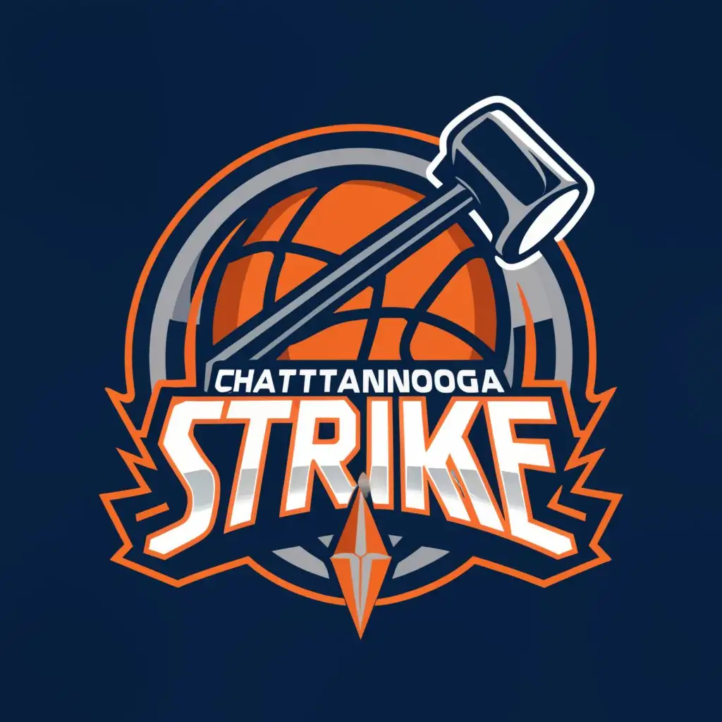 a logo design,with the text "Chattanooga Strike", main symbol:logo for my basketball team logo Style: The design should evoke the feelings of the strength of old railroad/iron strikers, or akin to John Henry. Likely something like a sledge-hammer striking an railroad spike...maybe an angry personified sledge-hammer..,Moderate,clear background