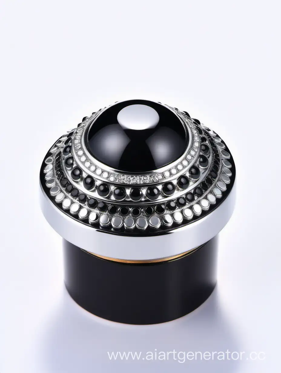 Zamac-Perfume-Ornamental-Cap-with-Black-and-White-Diamond-Finish