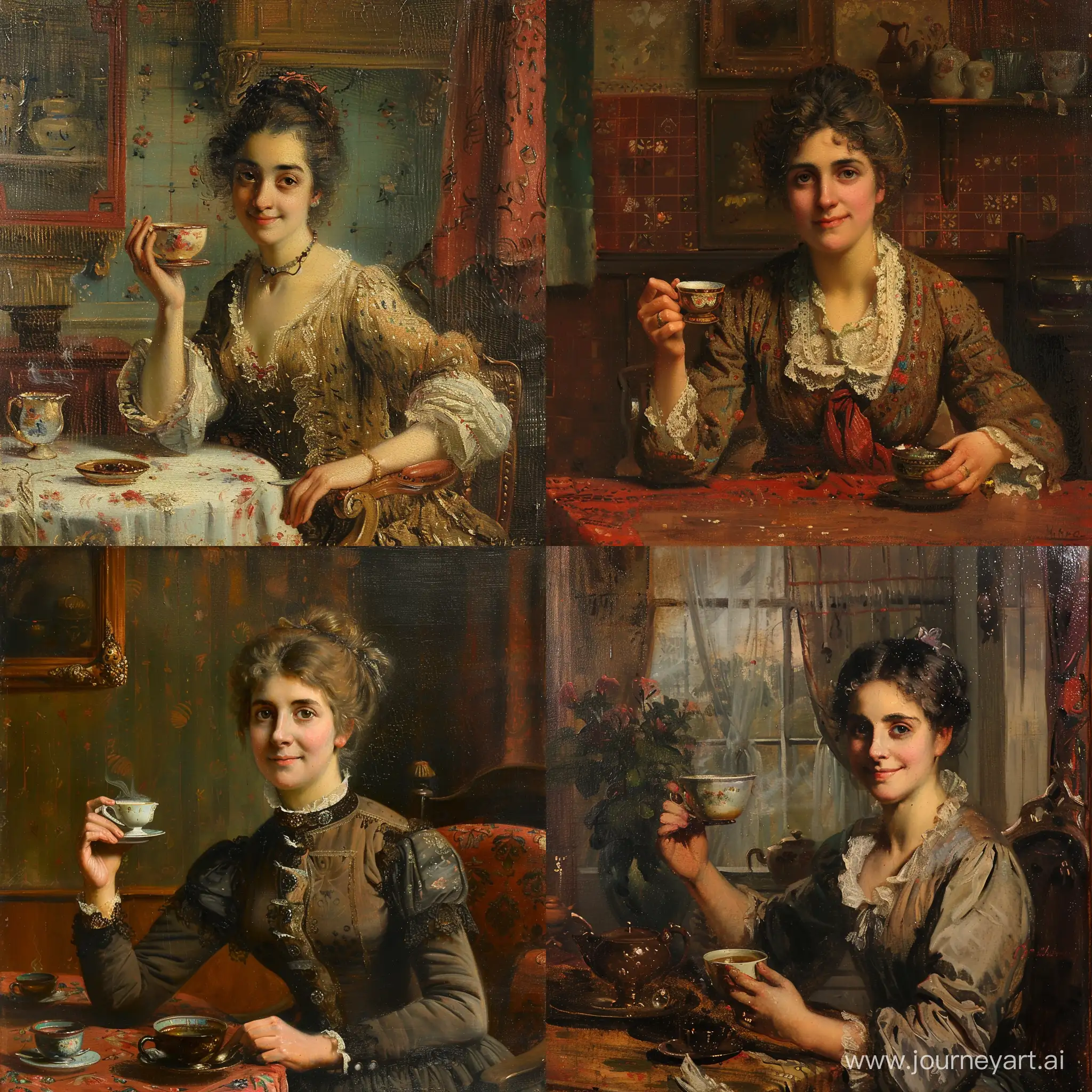 Victorian-Woman-Enjoying-Tea-Time-Painting