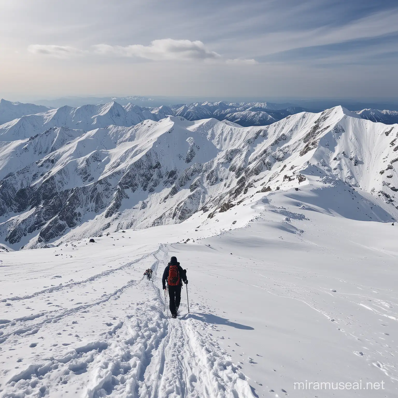 Intrepid Hikers Reaching Snow Mountain Summit