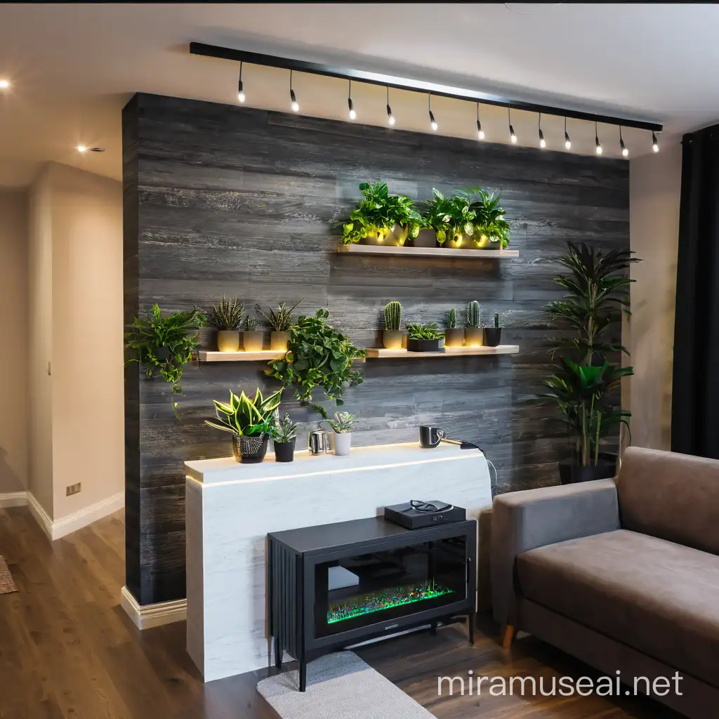 Modern Room with Illuminated Ambiance and Lush Greenery