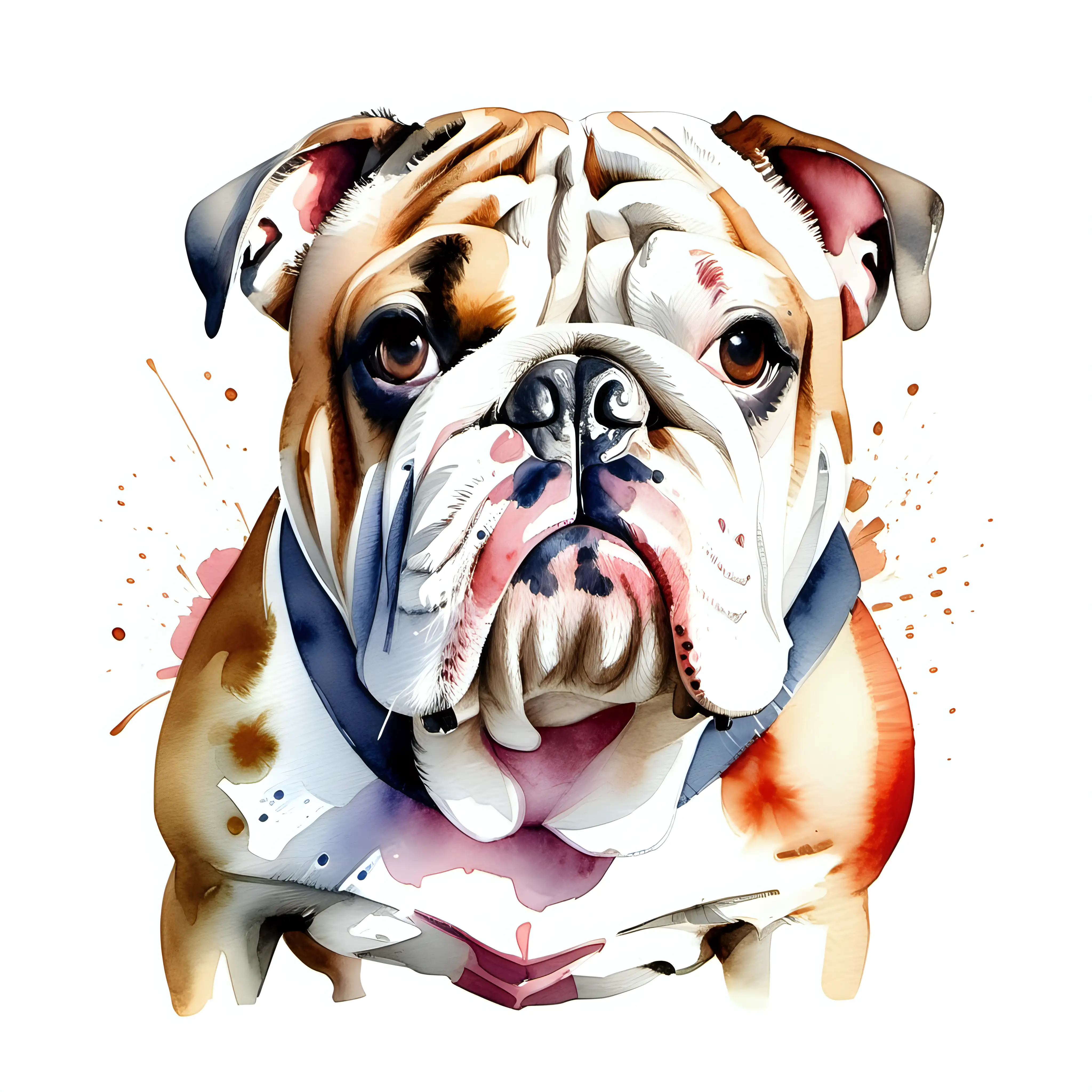 Colorful Watercolor Bulldog Portrait on White Background