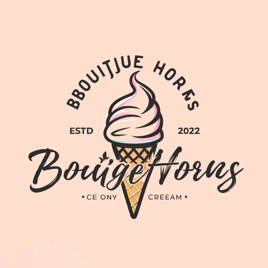 a logo design,with the text "elegant logo for selling ice cream, the name is boutique horns, high quality, creative, all contours are clearly visible, miniature style on a white background", main symbol:sport ,Minimalistic,clear background